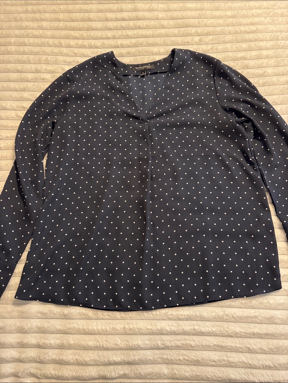Banana Republic Navy Polka Dot V-Neck Blouse